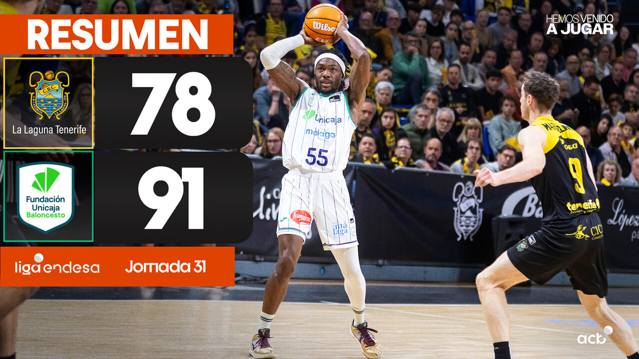 Resumen La Laguna Tenerife 78 - Unicaja 91 (J31)