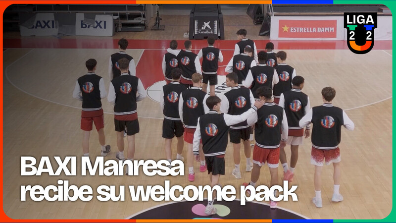 Welcome pack de la Liga U con los jugadores de BAXI Manresa