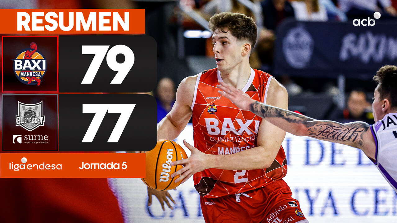 Resumen BAXI Manresa 79 - Surne Bilbao Basket 77 (J5)