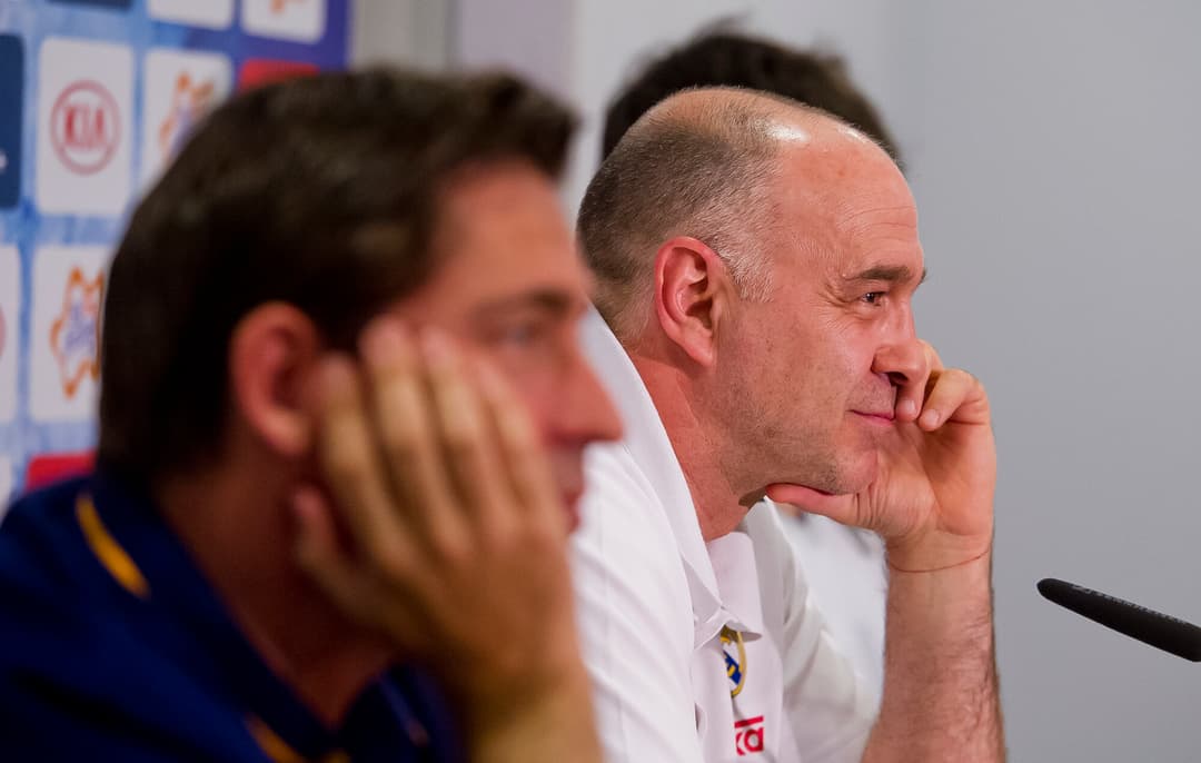 Xavi Pascual y Pablo Laso, en una rueda de prensa conjunta