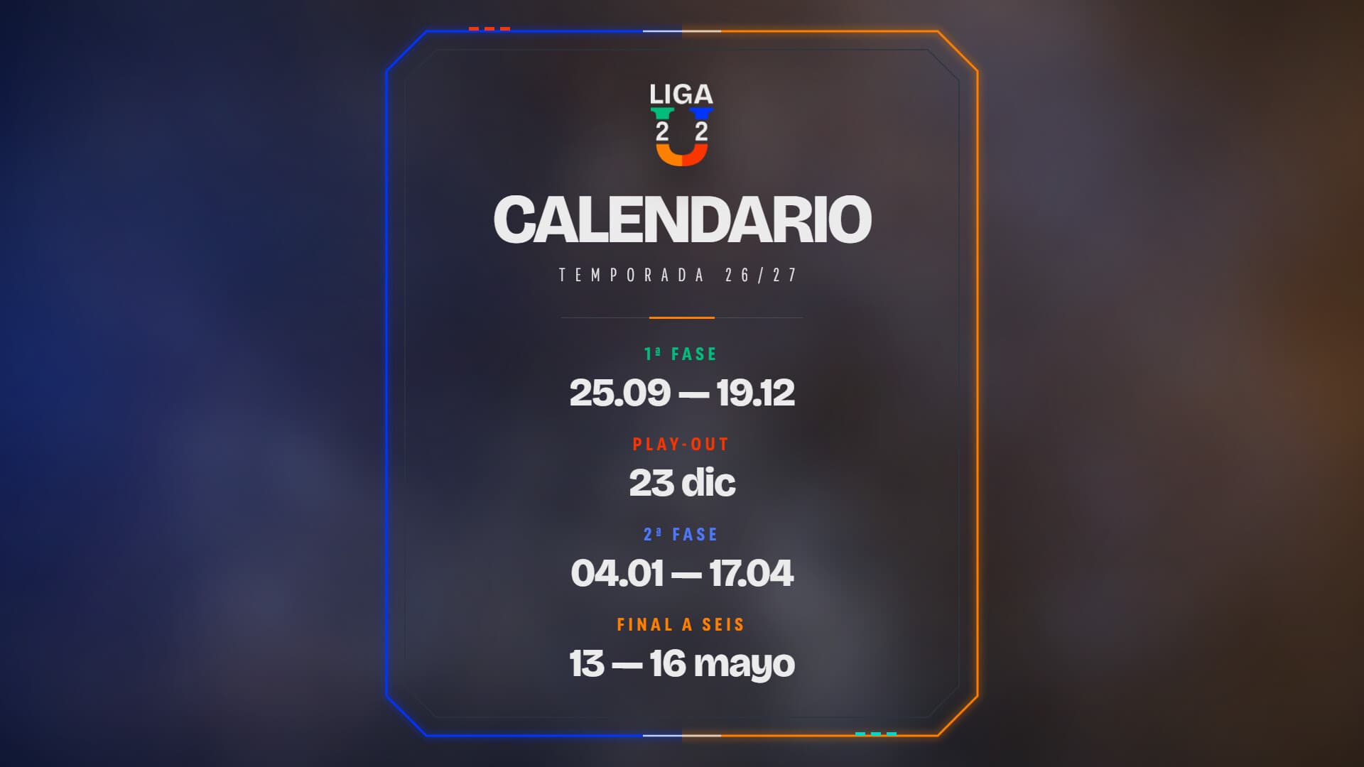 Calendario oficial de la Liga U 2026-27
